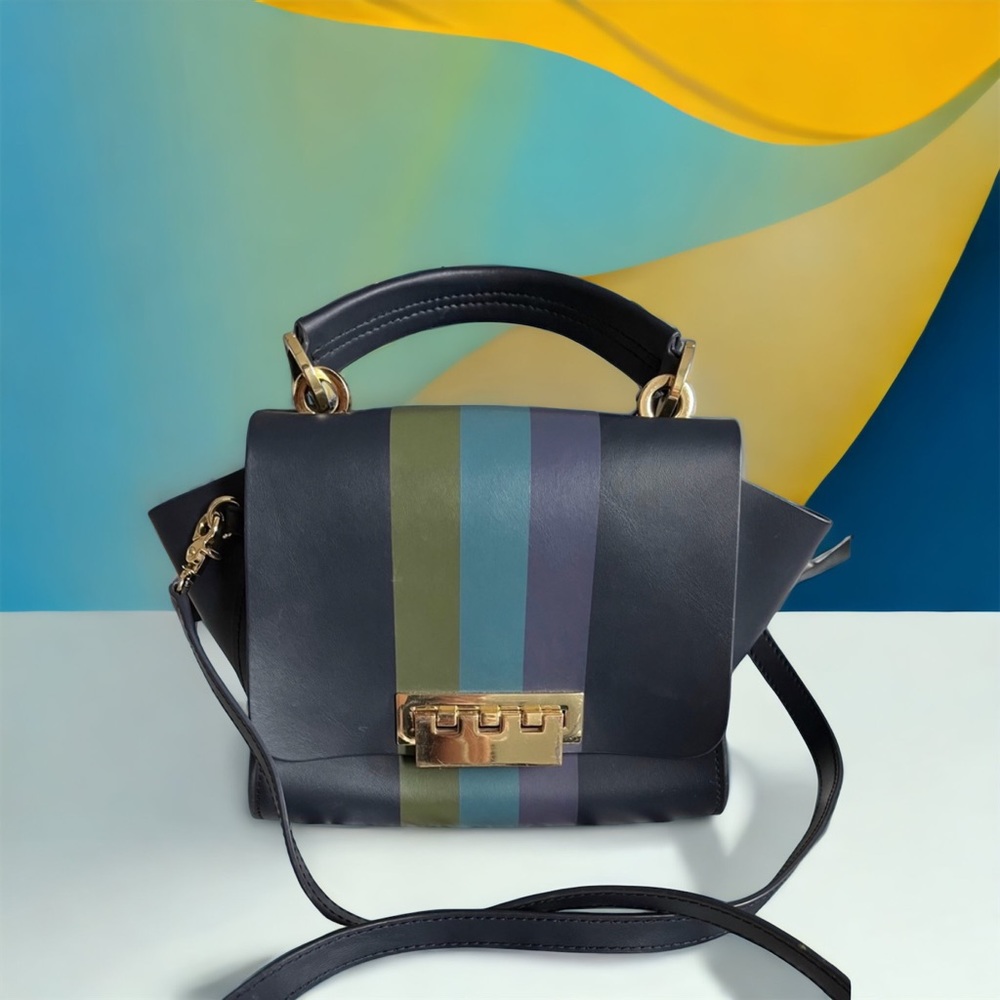 ZAC - ZAC POSEN NAVY BLUE LEATHER STRIPE HANDBAG CROSSBODY BAG